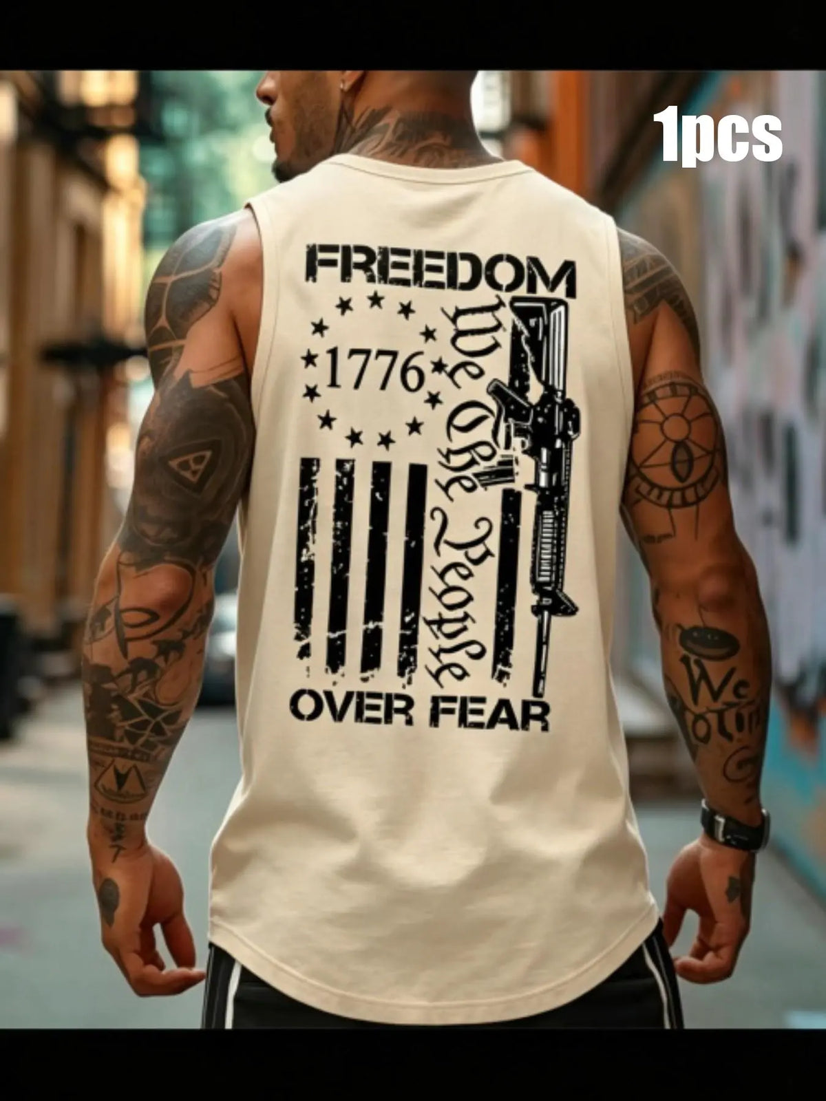 Men's Sleeveless Flag Print Tank Top, Breathable Stretchy Fabric, Street Style, Fitted Design, Comfortable Daily Wear, Streetwear Tank Vest, Sleeveless Tank Tops