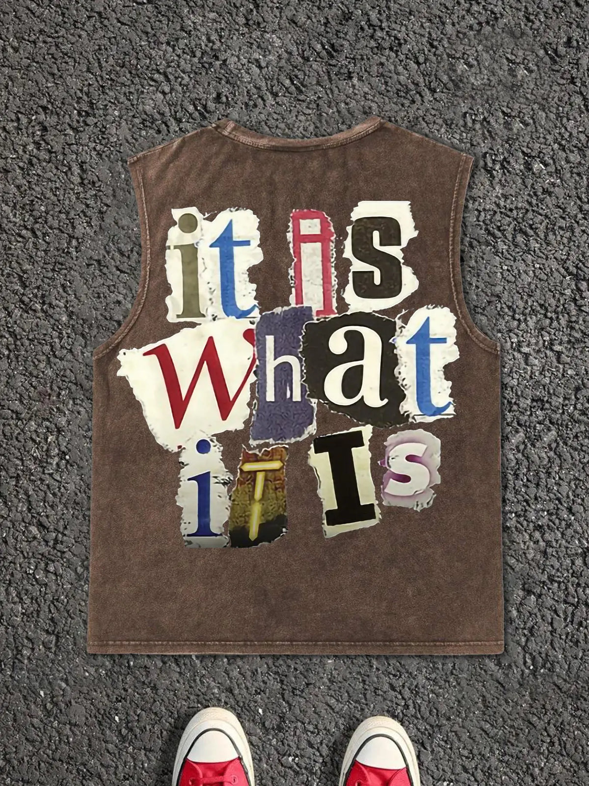 Men's Letter Print Distressed Trim Sleeveless Graphic Tee Vest, Print Sleeveless Shirt, Regular Fit Casual Retro Vintage Graphic Muscle for Summer, Men's Top for Daily Wear, Socks
