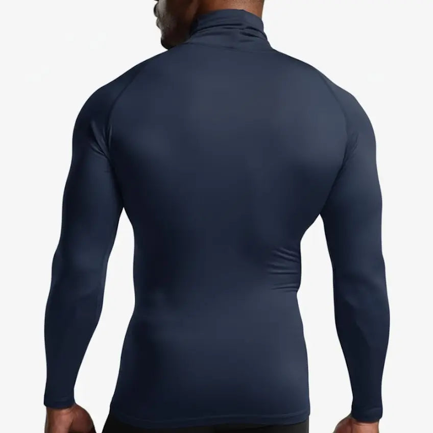 High Level HL Men's High-Neck Thermal Compression Long-Sleeve Plain T-Shirt with Face Cover Option - All-Season Athletic Fitted Activewear (Black, Grey, White, Navy)