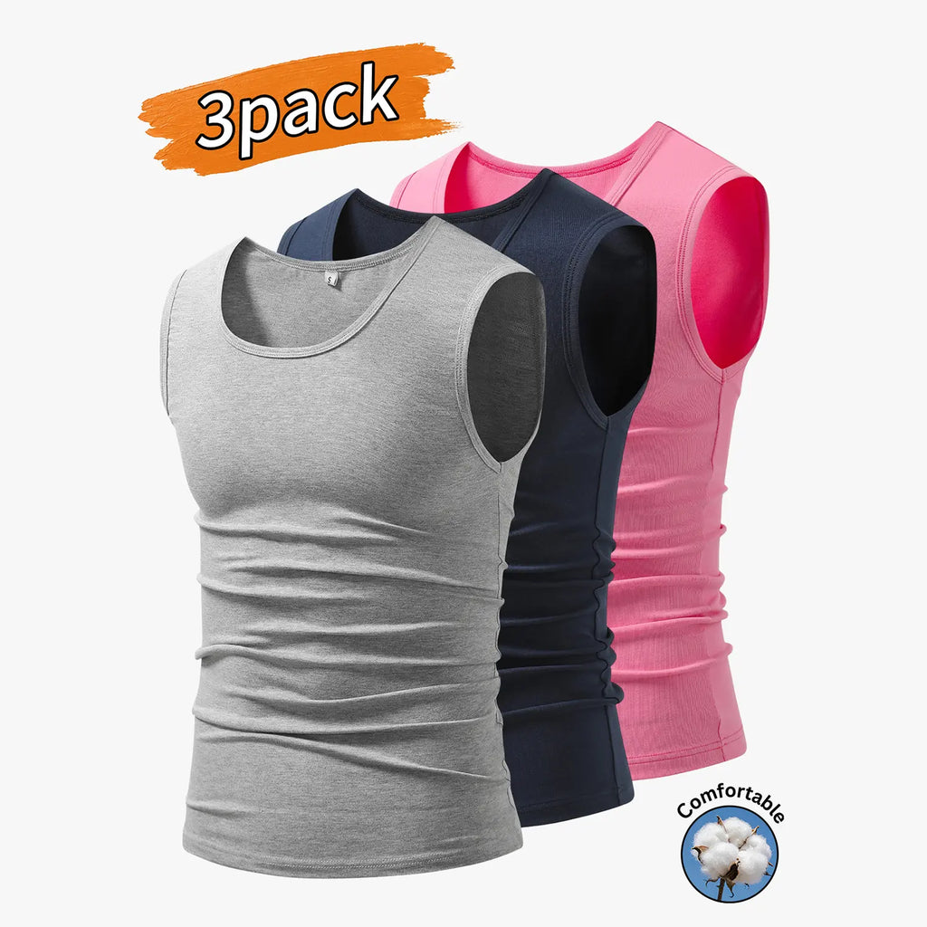 3-Pack Men’s Tank Tops, Men’s Sleeveless T-Shirts, Men’s Cotton Tank Tops Crew neck, simple design; soft, stretchy fabric that feels gentle against the skin and is breathable when worn. Suitable for everyday layering, home wear/sleeping, and workouts/runn