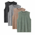 Men’s Plus-Size 4-Piece Classic Crew Neck Tshirt Set, Heavyweight Cotton, Stone-Washed Distressed Finish, Relaxed Drop-Shoulder, Reinforced Ribbed Trim, Retro Streetwear, Black+Gray+Green+Brown, Suitable for Fitness, American High-Street Basic