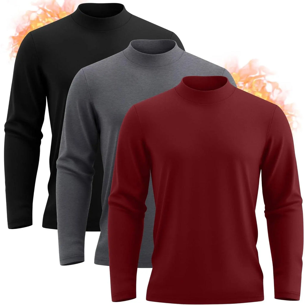 Neer 3 Pack Mens Big and Tall Shirts Long Sleeve Mock Neck Thermal T-Shirt Thick Basic Pullover Tops Casual Sweatshirt