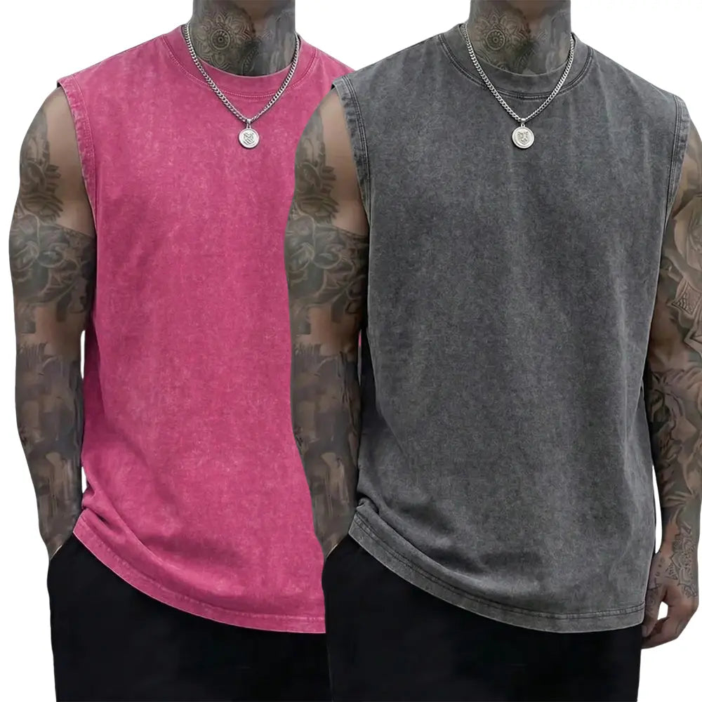 Men’s 3-Pack 230g Full Cotton Heavyweight Mock Neck Sleeveless Undershirts - Casual Vintage Clothing, Muscle Tee Vests, Athletic Sleeveless Vests, Loose Fit Solid Color Skin-Friendly Unisex Retro Tank Tops, Machine Washable, Suitable for Sports