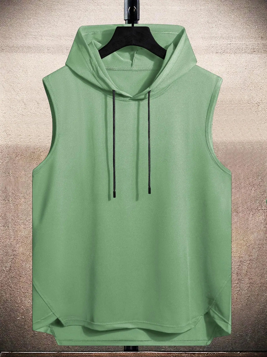 Men's Plain Drawstring High Low Hem Hooded Tank Top, Sleeveless Shirt, Regular Fit Casual Sleeveless Vest, Going Out Top, National Day Clothing, Sleeveless Clothes