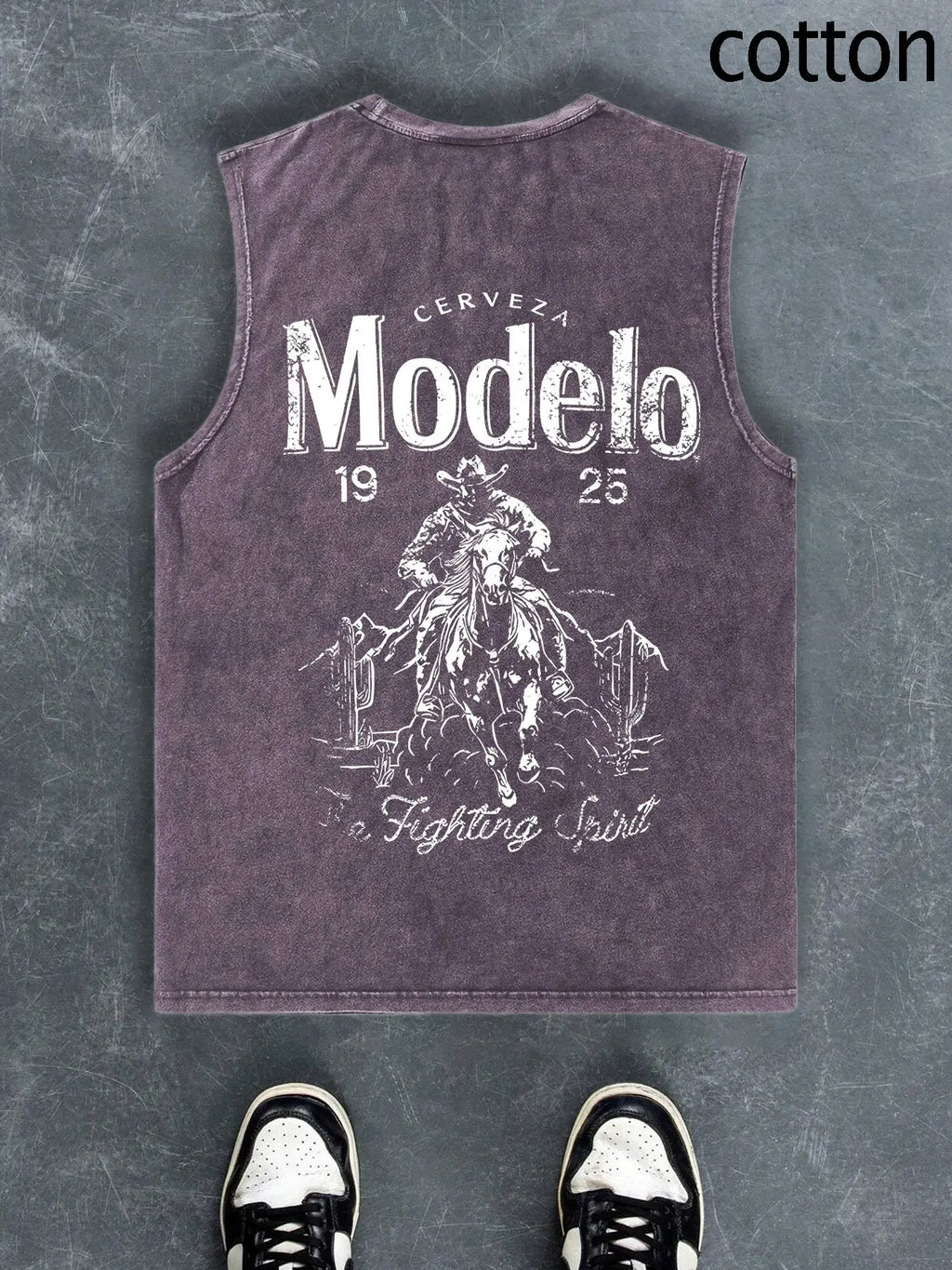 Men's Regular Fit Cartoon Cowboy & Letter Print Tank Top, Casual Comfy Breathable Sleeveless Top for Summer, Fashion Men's Clothes for Daily Wear, Socks