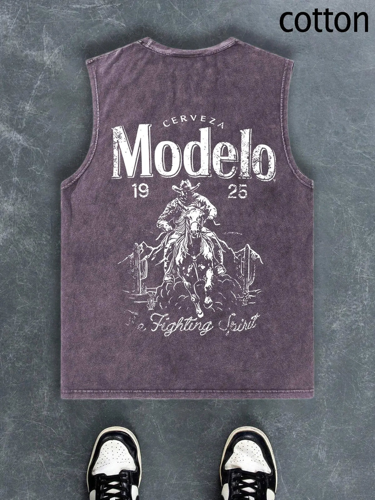Men's Regular Fit Cartoon Cowboy & Letter Print Tank Top, Casual Comfy Breathable Sleeveless Top for Summer, Fashion Men's Clothes for Daily Wear, Socks