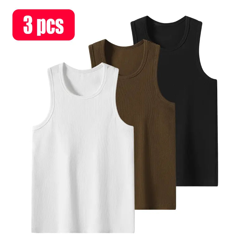 Men's wide-shoulder ribbed vest, high-quality cotton material, suitable for all-day wear, men's vest, solid color fashionable design, loose and casual comfort combined with style, sports vest, sleeveless vest, men's clothing.