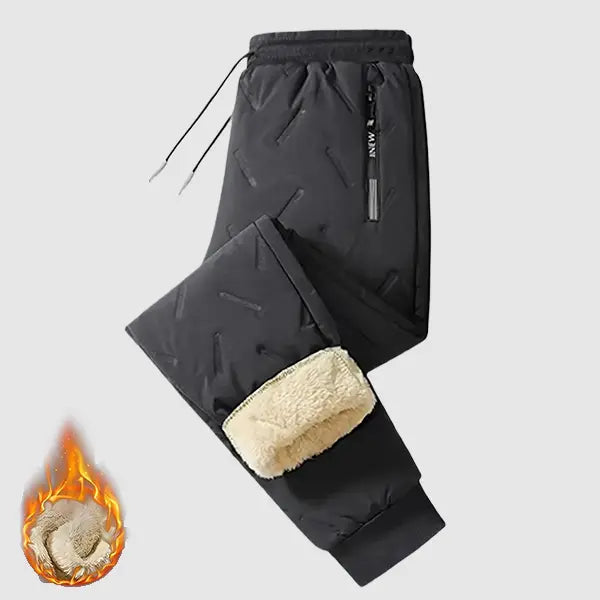 Men's Plain Fleece-Lined Protective Thermals Pants - Thick Plush, Multi-Layer Solid Design, 1 Piece, Zippered Pockets, Regular Fit, Easy Movement, Casual Look, Winter Outdoor Hiking Snow Trousers, Protective Thermals Men's Pants