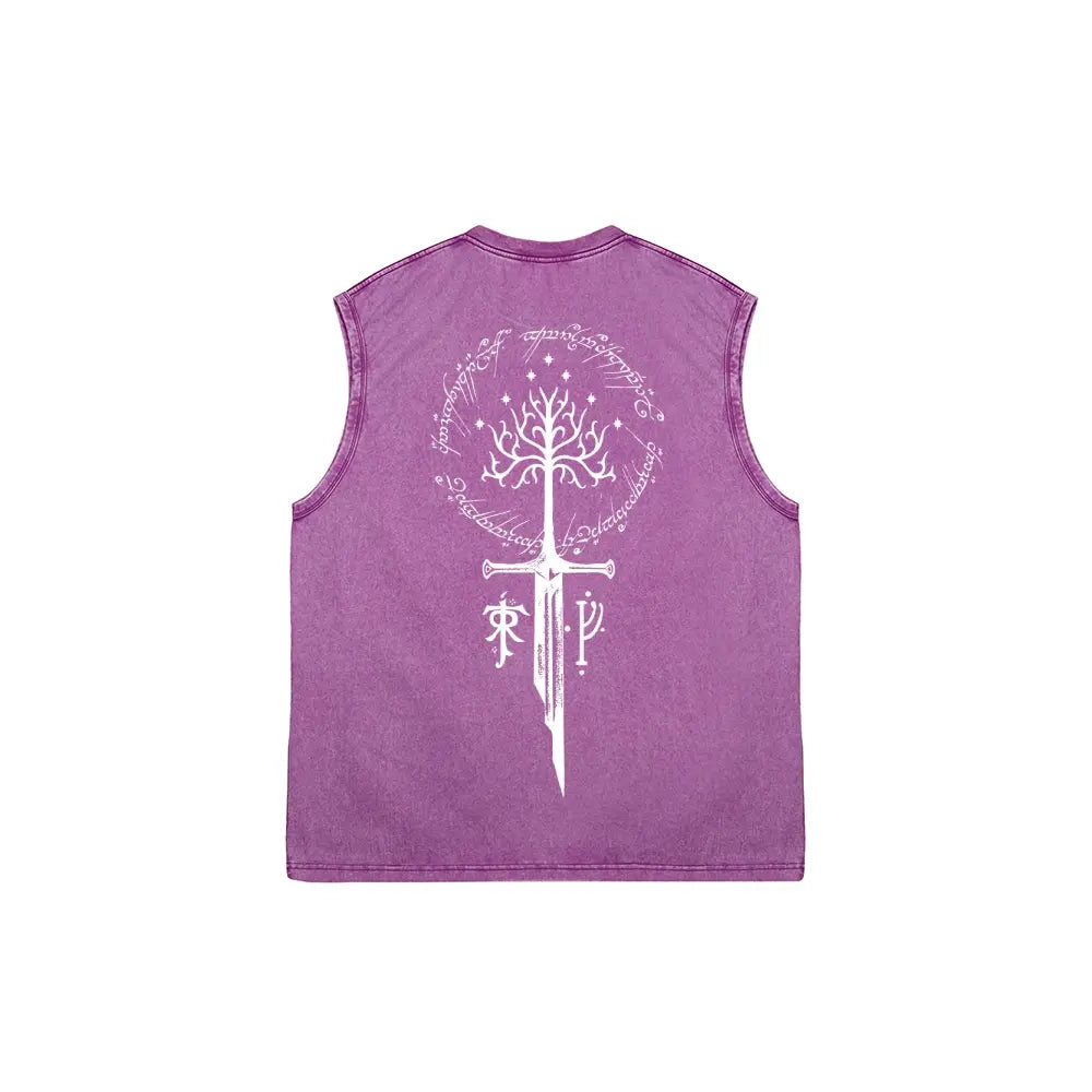 Men's Vintage Double-Sided Graphic Tank Top - 100% Cotton Retro Streetwear Washed Vest, Breathable Relaxed Fit for Casual Wear