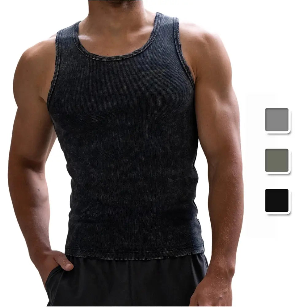 Gihuo 2Pcs Premium Ultra-Soft Cotton Distressed Fitted Tank Top – Breathable Slim Fit Muscle Tee for Summer Casual Wear
