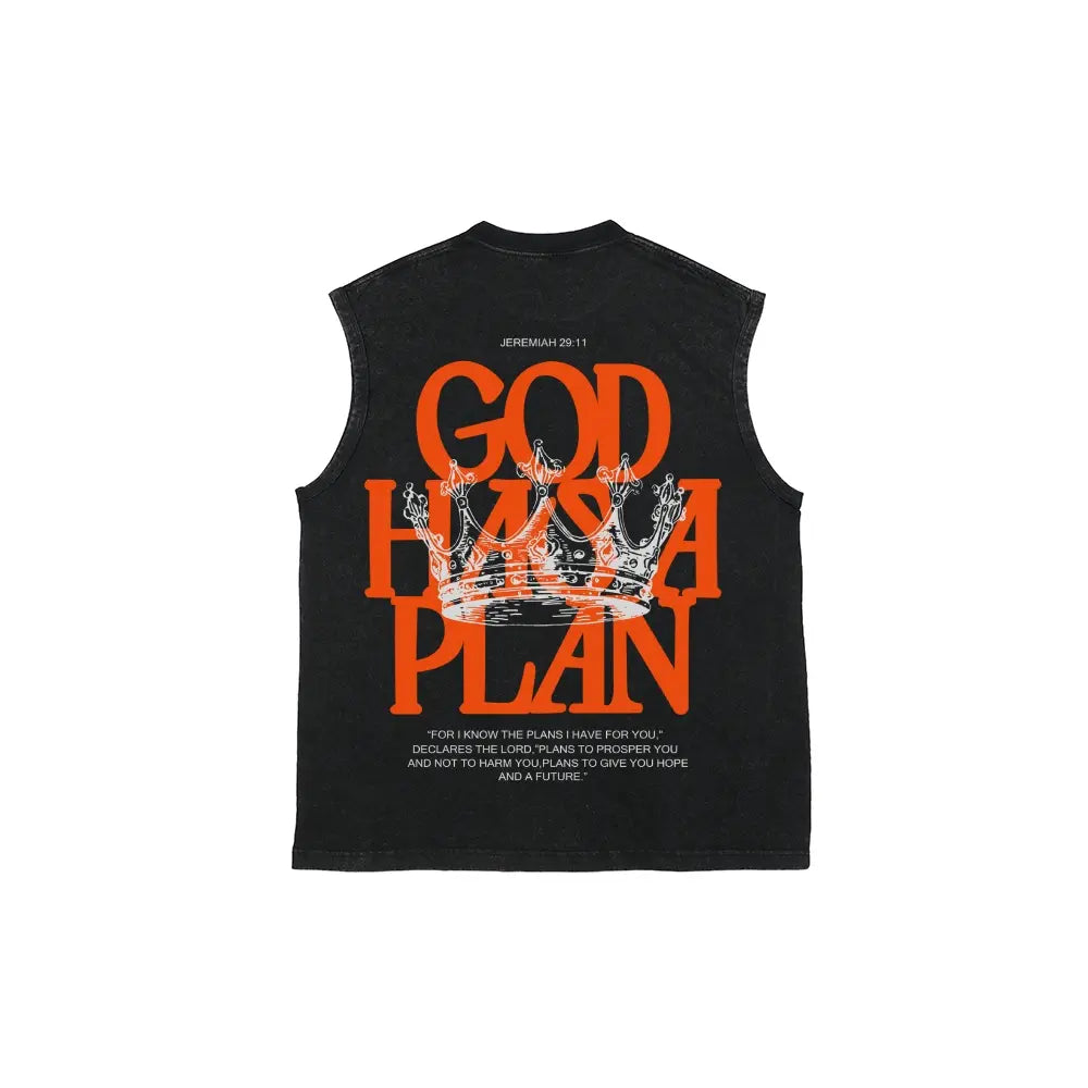 Men's Vintage Washed Loose Soft Breathable Fabric Graphic Tank Top, Christian Crown Print Unisex Oversized Cotton Vest Streetwear