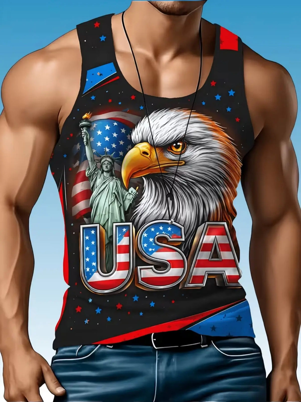 Men's Latest Style Vest, Graphic Sleeveless, American Street Fashion Print, Eagle Pattern Basketball Vest, Usa Flag Design, Breathable, Comfortable, Summer Wear