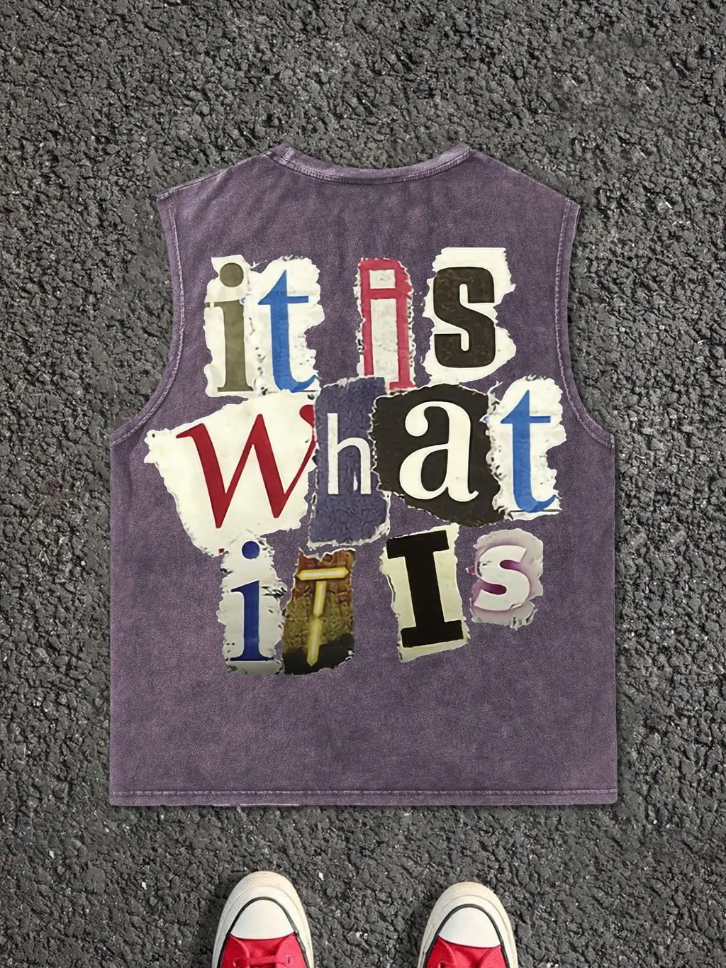 Men's Letter Print Distressed Trim Sleeveless Graphic Tee Vest, Print Sleeveless Shirt, Regular Fit Casual Retro Vintage Graphic Muscle for Summer, Men's Top for Daily Wear, Socks