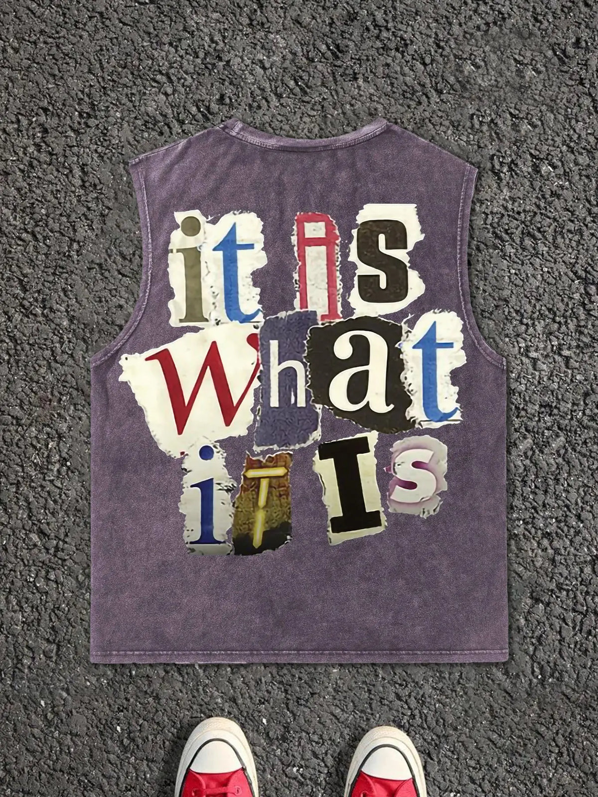 Men's Letter Print Distressed Trim Sleeveless Graphic Tee Vest, Print Sleeveless Shirt, Regular Fit Casual Retro Vintage Graphic Muscle for Summer, Men's Top for Daily Wear, Socks