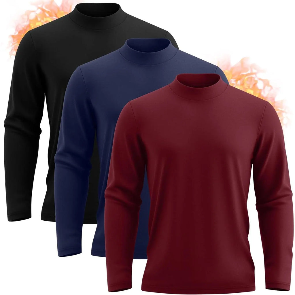 Neer 3 Pack Mens Big and Tall Shirts Long Sleeve Mock Neck Thermal T-Shirt Thick Basic Pullover Tops Casual Sweatshirt