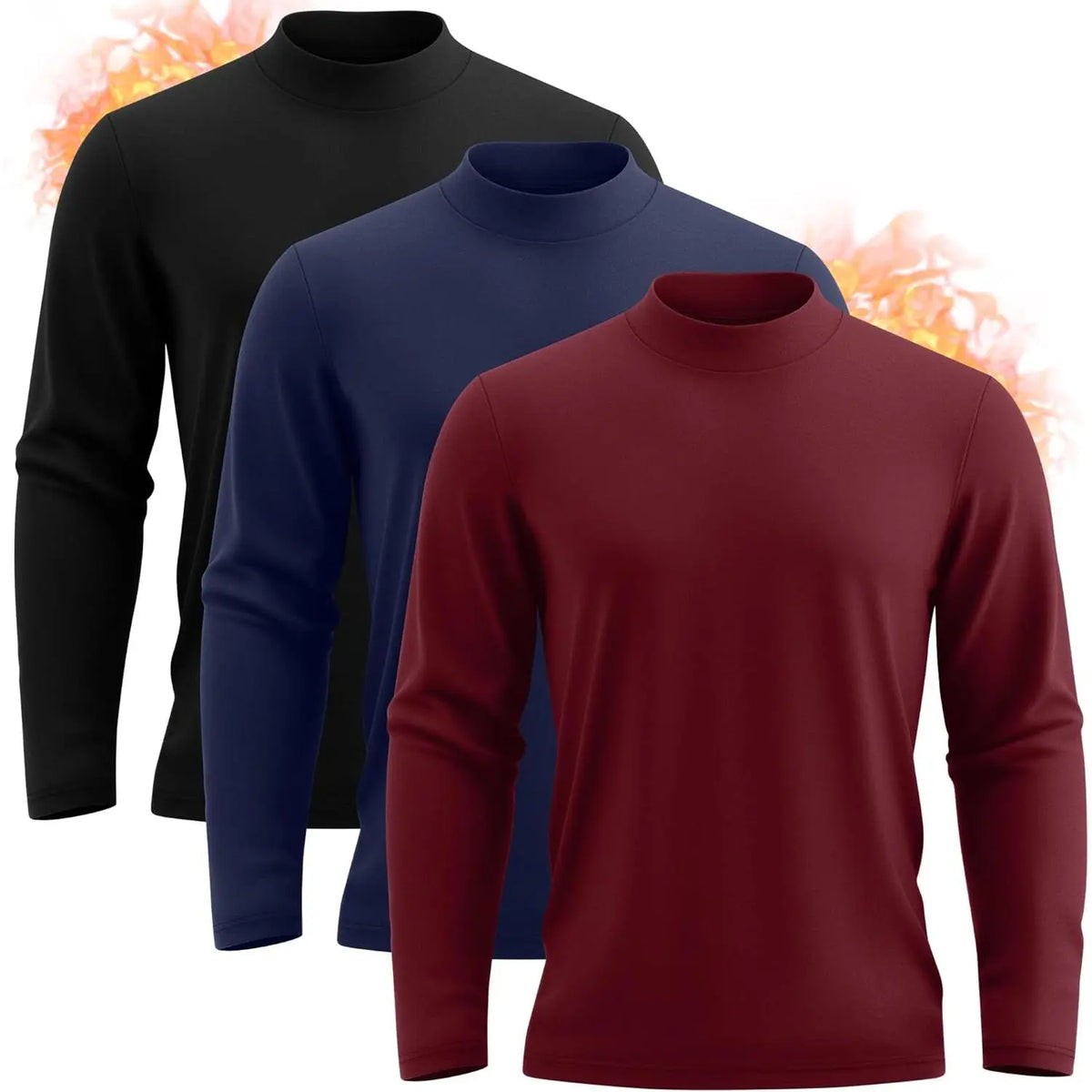 Neer 3 Pack Mens Big and Tall Shirts Long Sleeve Mock Neck Thermal T-Shirt Thick Basic Pullover Tops Casual Sweatshirt