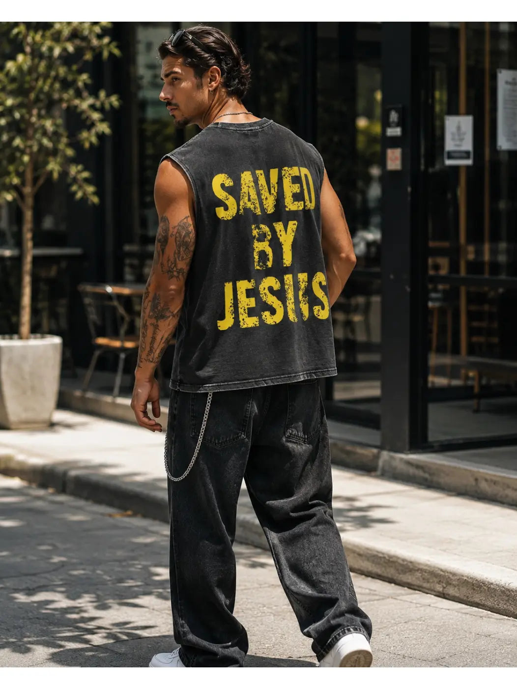Vintage Street Style Cotton Sleeveless Vest,Street culture slogan print on the back , Loose Fit Casual Wear for All Seasons