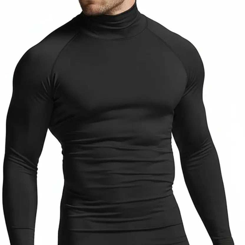 High Level HL Men's High-Neck Thermal Compression Long-Sleeve Plain T-Shirt with Face Cover Option - All-Season Athletic Fitted Activewear (Black, Grey, White, Navy)