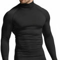 High Level HL Men's High-Neck Thermal Compression Long-Sleeve Plain T-Shirt with Face Cover Option - All-Season Athletic Fitted Activewear (Black, Grey, White, Navy)