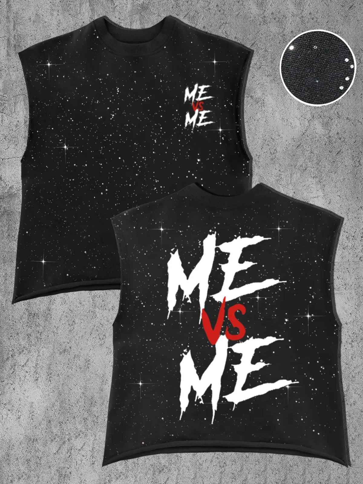 Men's Casual Sleeveless T-Shirt, Comfortable Me Vs Me Graphic Streetwear Tank Top, Trendy Design Top, Menswear, Round Neck, Streetwear Graphic Print