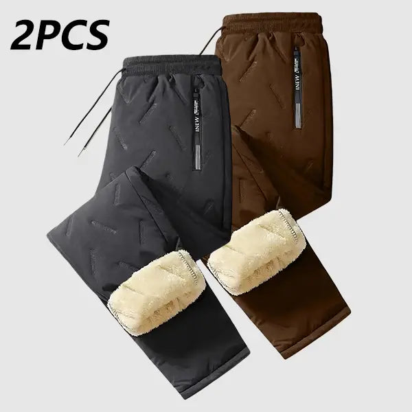 Men's Plain Fleece-Lined Protective Thermals Pants - Thick Plush, Multi-Layer Solid Design, 1 Piece, Zippered Pockets, Regular Fit, Easy Movement, Casual Look, Winter Outdoor Hiking Snow Trousers, Protective Thermals Men's Pants