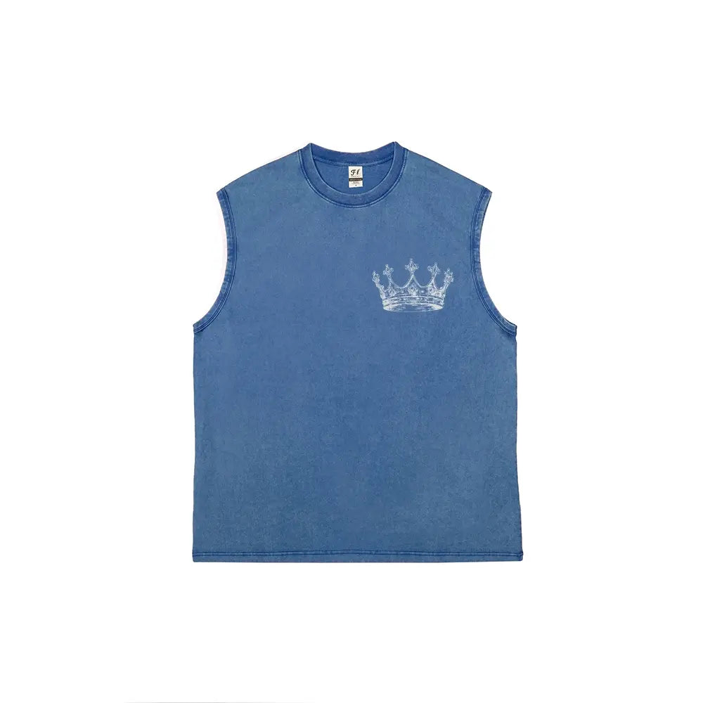 Men's Vintage Washed Loose Soft Breathable Fabric Graphic Tank Top, Christian Crown Print Unisex Oversized Cotton Vest Streetwear