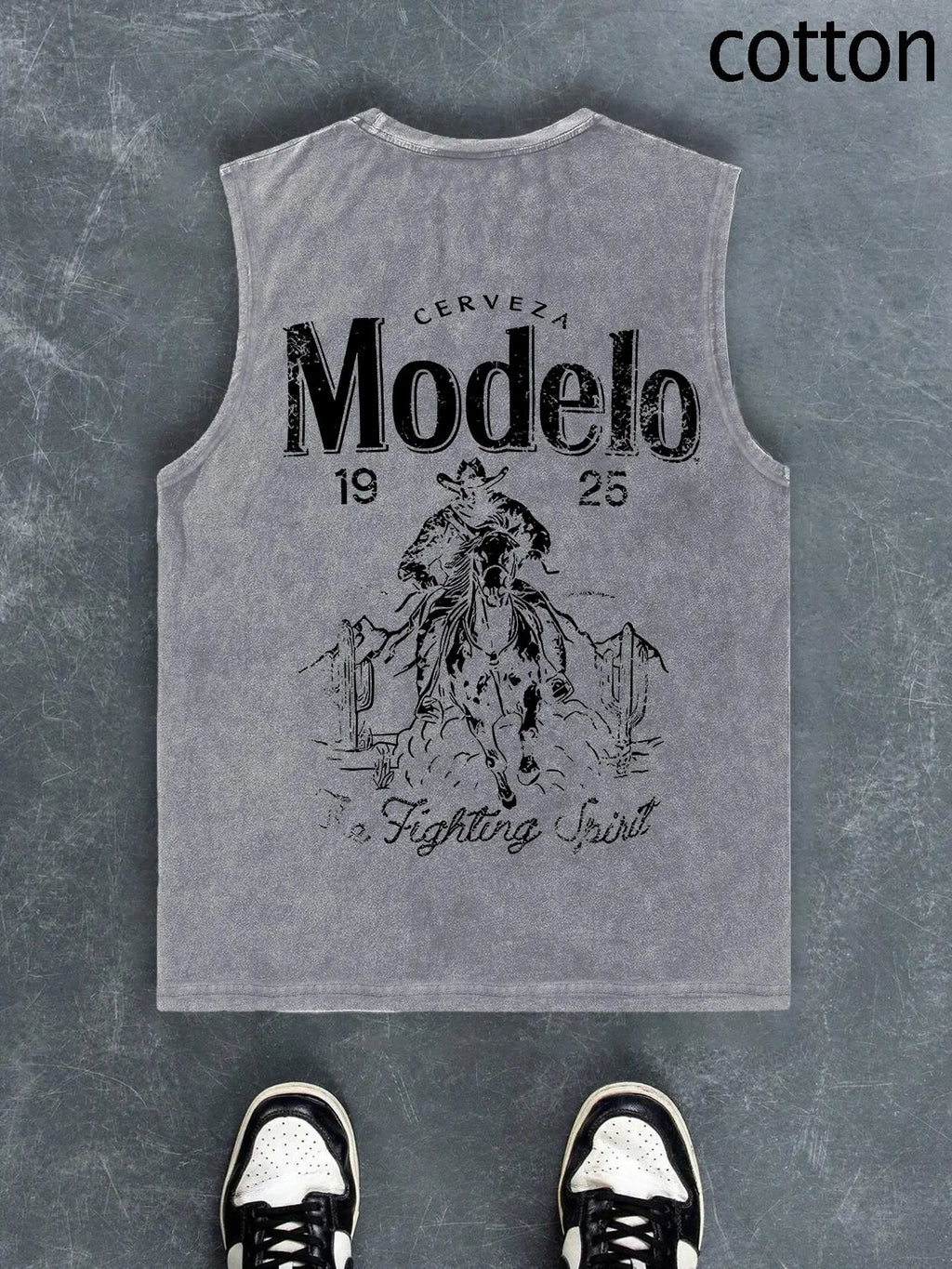 Men's Regular Fit Cartoon Cowboy & Letter Print Tank Top, Casual Comfy Breathable Sleeveless Top for Summer, Fashion Men's Clothes for Daily Wear, Socks