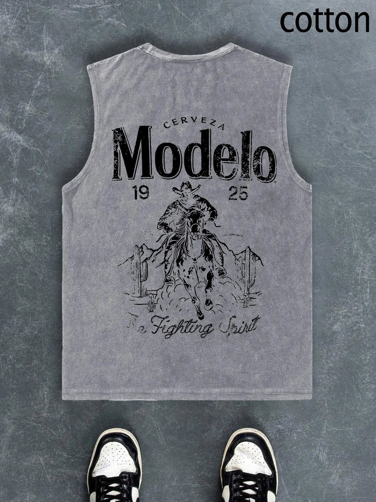 Men's Regular Fit Cartoon Cowboy & Letter Print Tank Top, Casual Comfy Breathable Sleeveless Top for Summer, Fashion Men's Clothes for Daily Wear, Socks