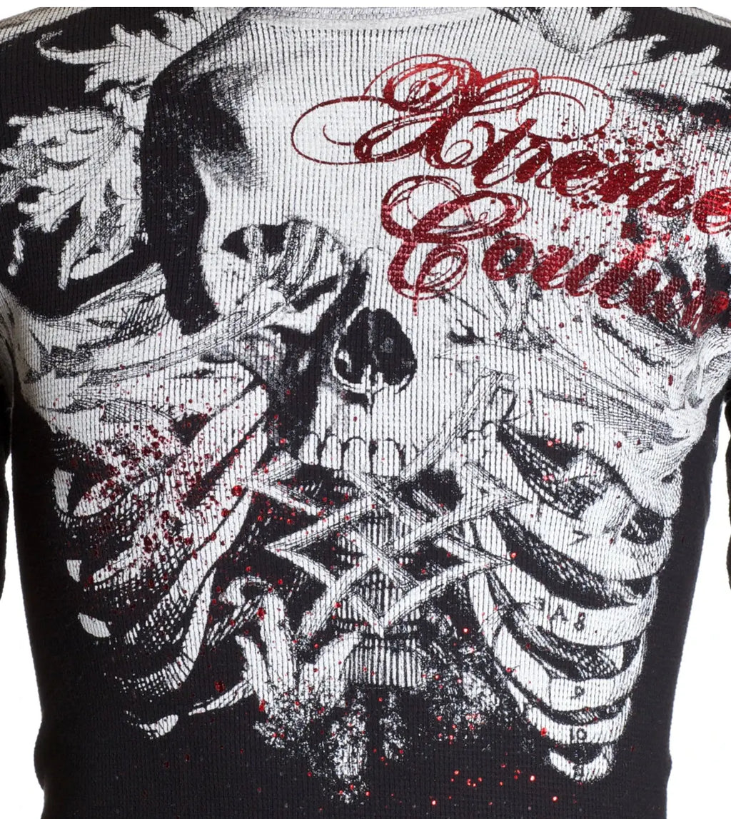 Xtreme Couture Men's Persimmon Gothic Thermal Crew Neck T-Shirt - s, 100% Cotton, Full Length Long Sleeve, Front & Back Printed Graphic, Gothic T-Shirts for Chill Days, Bold Style Menswear Top