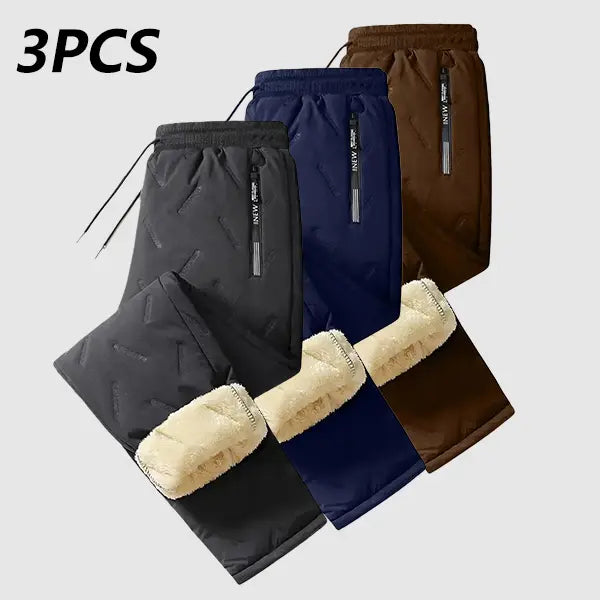 Men's Plain Fleece-Lined Protective Thermals Pants - Thick Plush, Multi-Layer Solid Design, 1 Piece, Zippered Pockets, Regular Fit, Easy Movement, Casual Look, Winter Outdoor Hiking Snow Trousers, Protective Thermals Men's Pants