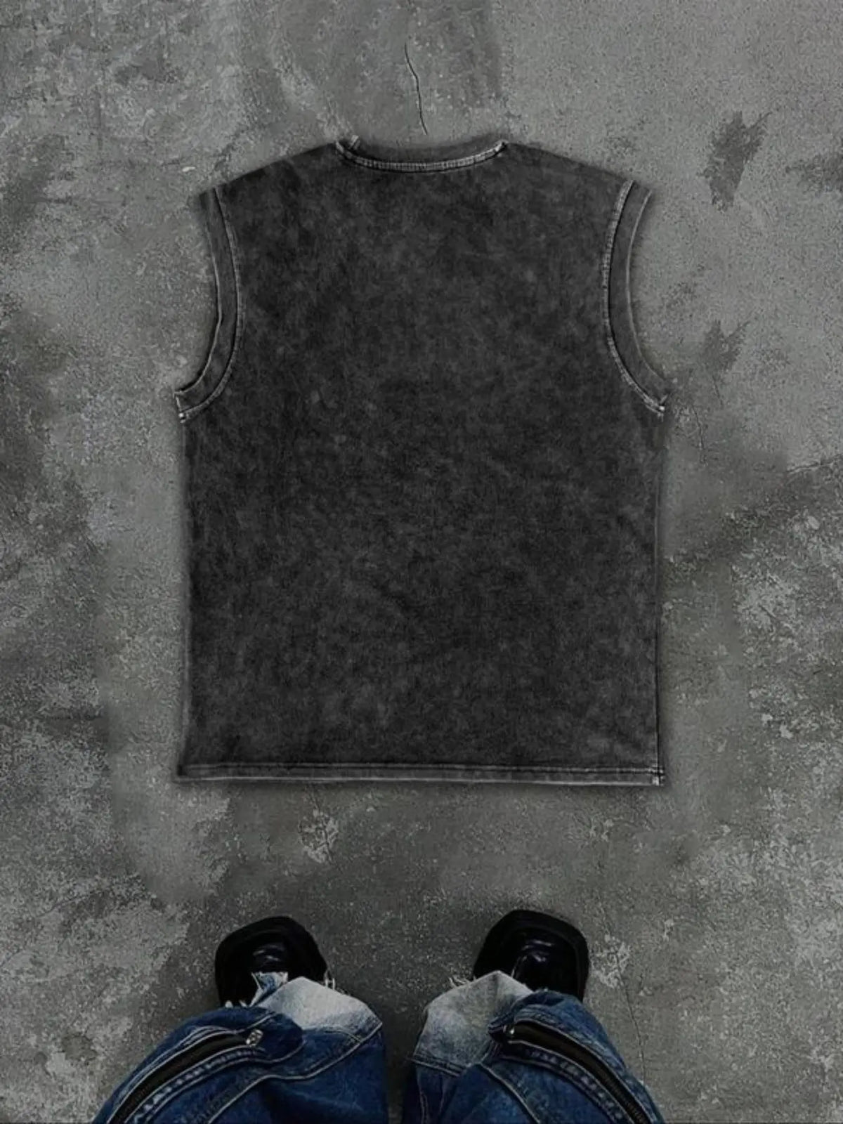 Men's Graphic Sleeveless Vest Tops, Oversized Washed Look, Casual Fitted Streetwear, Rock Style, American Street Fashion