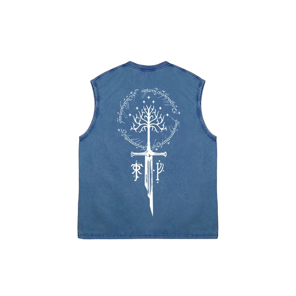 Men's Vintage Double-Sided Graphic Tank Top - 100% Cotton Retro Streetwear Washed Vest, Breathable Relaxed Fit for Casual Wear