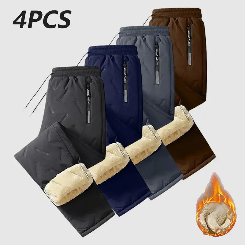 Men's Plain Fleece-Lined Protective Thermals Pants - Thick Plush, Multi-Layer Solid Design, 1 Piece, Zippered Pockets, Regular Fit, Easy Movement, Casual Look, Winter Outdoor Hiking Snow Trousers, Protective Thermals Men's Pants