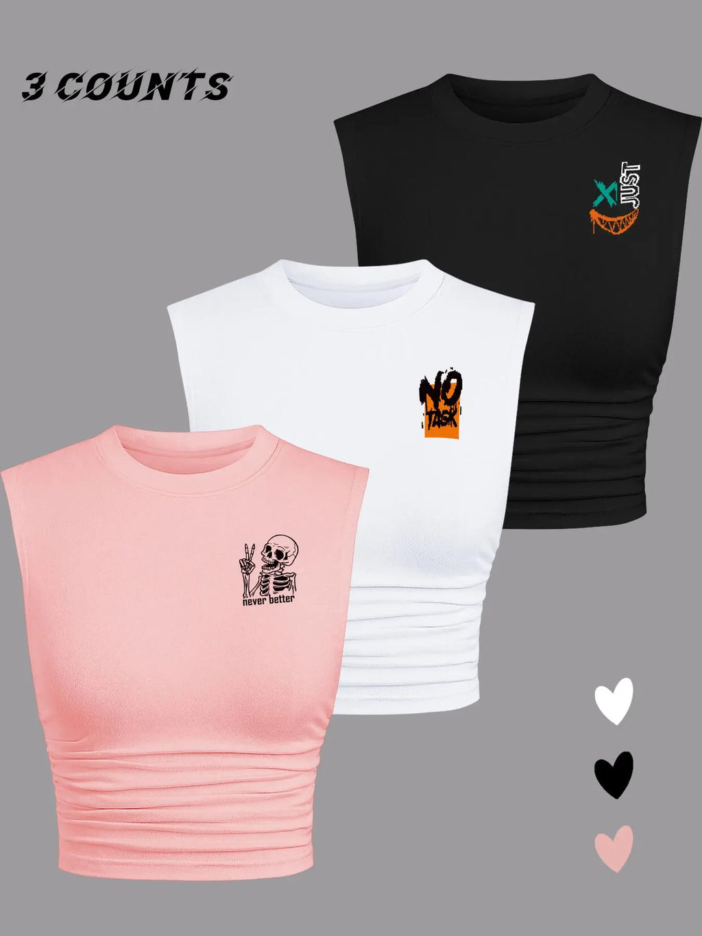 Women's Cartoon & Letter Print Round Neck Crop Tank Top, Graphic Tank Tops, Sleeveless Shirt Cropped Top for Summer, Ladies Clothes for Daily Wear, Socks