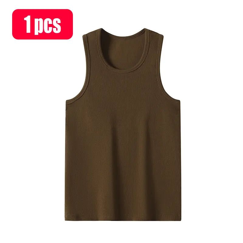 Men's wide-shoulder ribbed vest, high-quality cotton material, suitable for all-day wear, men's vest, solid color fashionable design, loose and casual comfort combined with style, sports vest, sleeveless vest, men's clothing.