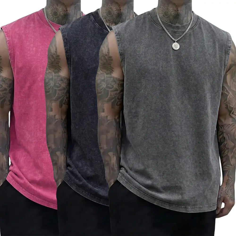 Men’s 3-Pack Summer New Arrival 230 g Pure Cotton Heavyweight Vintage Undershirts/Tank Tops, Soft Skin-Friendly Fabric, Unisex, Machine Washable, Full Cotton, Loose Retro Fit, Suitable for Sports & Fitness, Outdoor Cycling, Street Basketball fathersdaygif