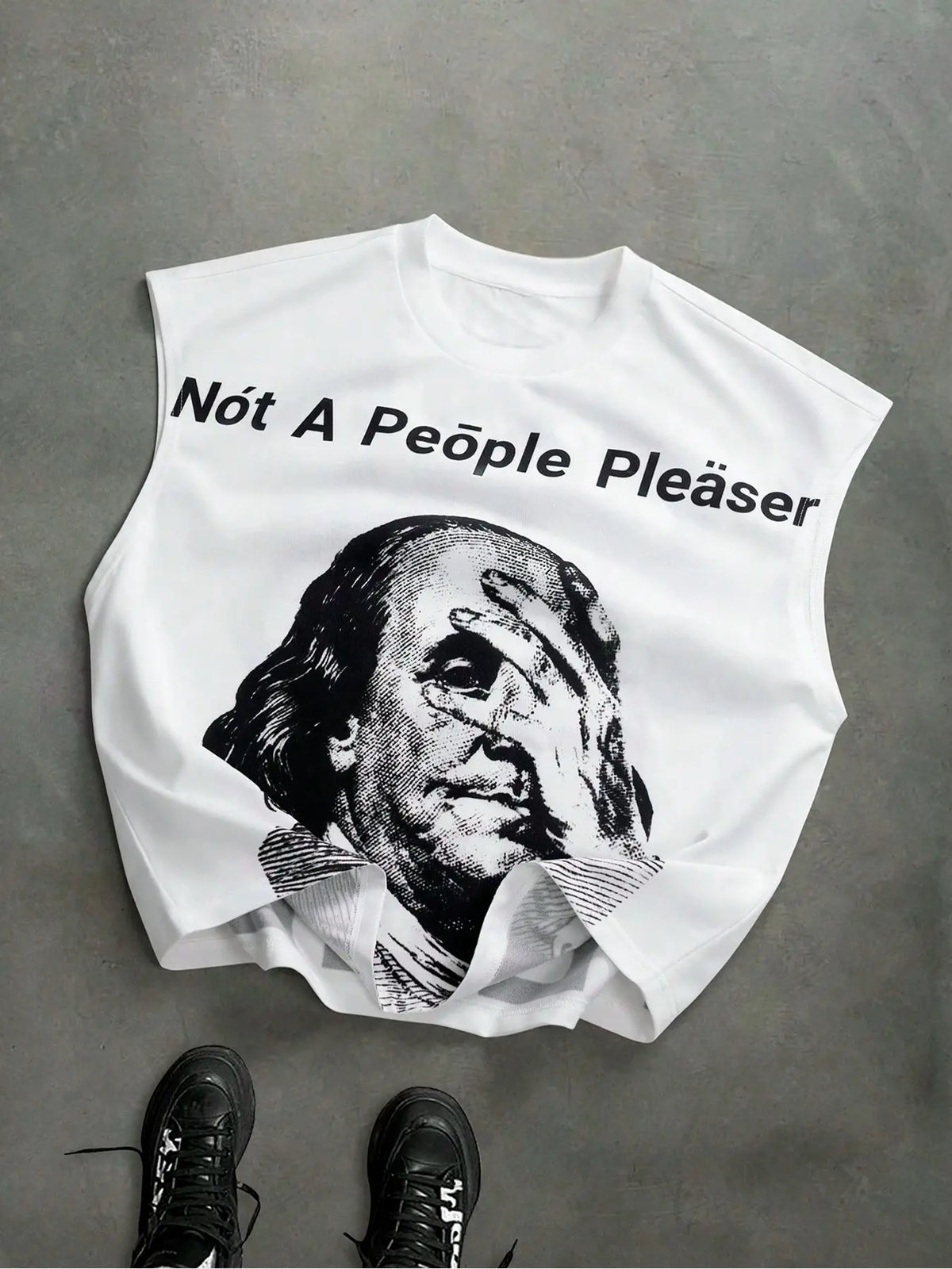 Unisex Loose Fit Tank Top, Franklin Portrait & Bold Slogan Print, Y2K Street Style, Streetwear, Summer Casual Wear for Skateboarding Daily