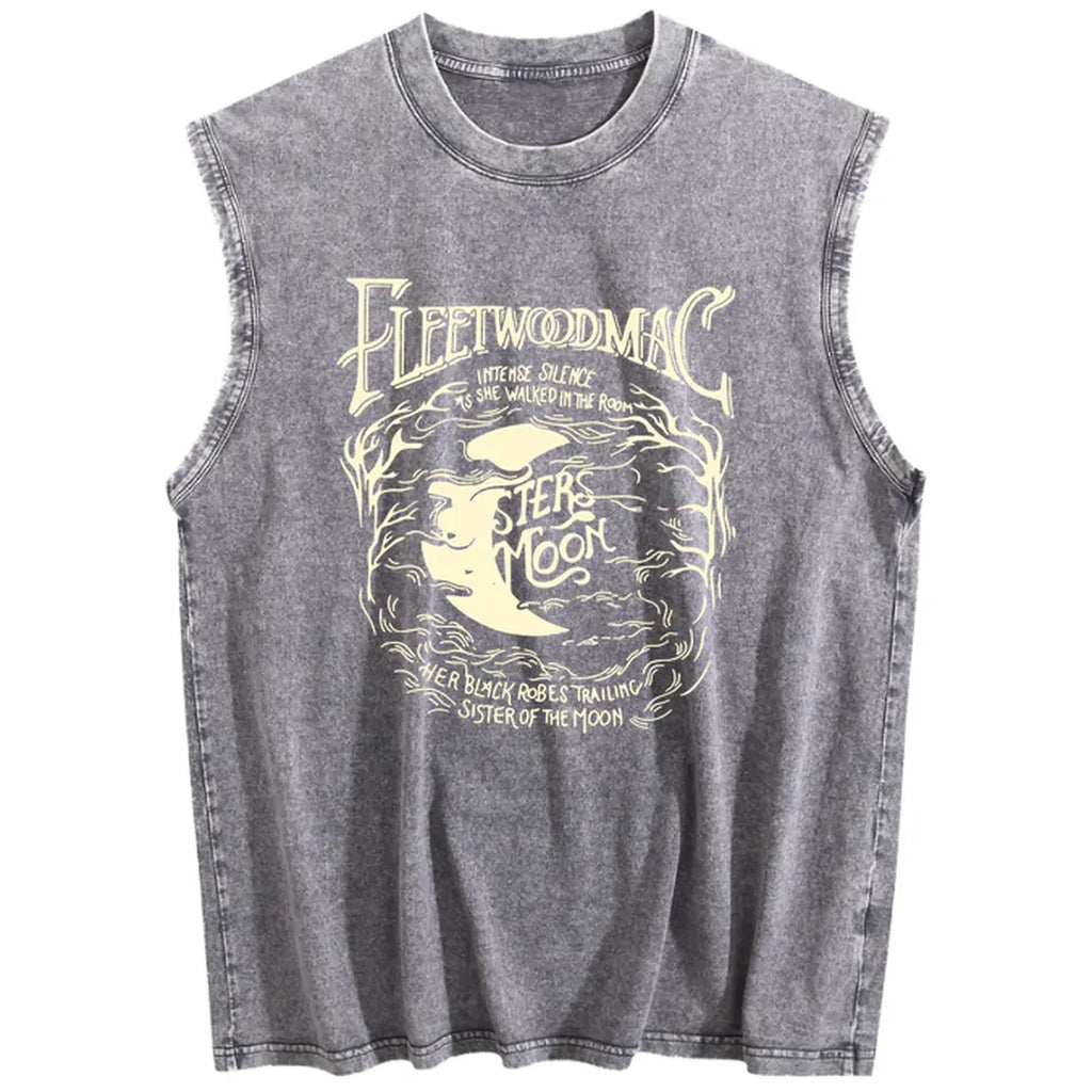 Holafish Loose Fit Womens Fleetwood Mac Sister Of The Moon Print Acid Washed Workout Tank Tops Sleeveless Unisex Gym Acid Wash T Shirts Running Beach Loose Fit Tee Basic, Menswear summervibes, 2026 New Color