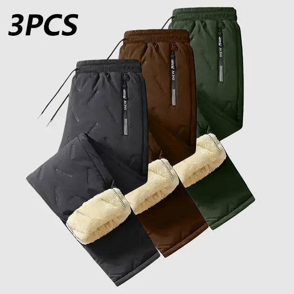 Men's Plain Fleece-Lined Protective Thermals Pants - Thick Plush, Multi-Layer Solid Design, 1 Piece, Zippered Pockets, Regular Fit, Easy Movement, Casual Look, Winter Outdoor Hiking Snow Trousers, Protective Thermals Men's Pants