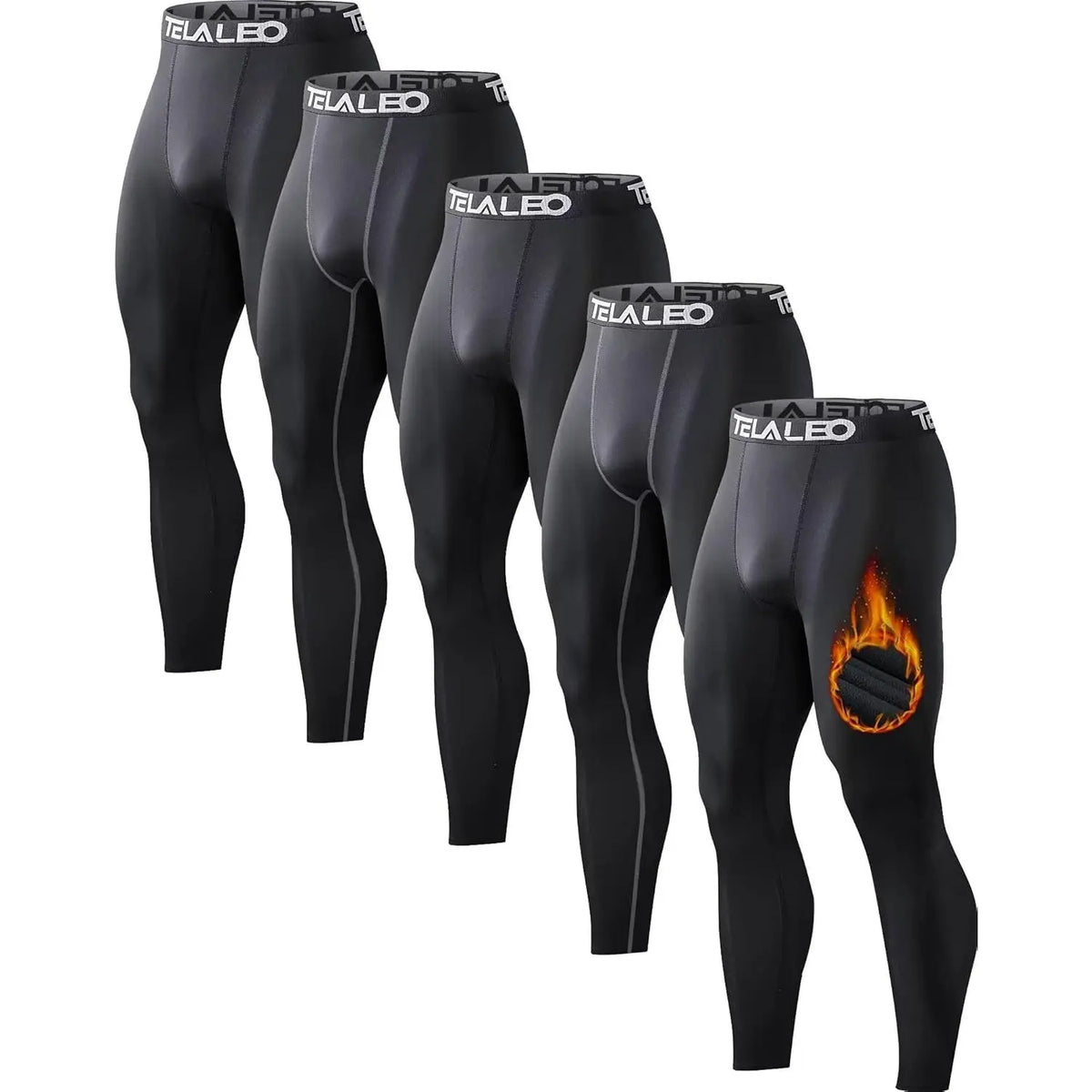 Men's Thermal Compression Pants - 4 or 5 Pack Fleece-Lined Menswear Activewear Sportswear Tights, Cold Weather Winter Baselayer Athletic Leggings