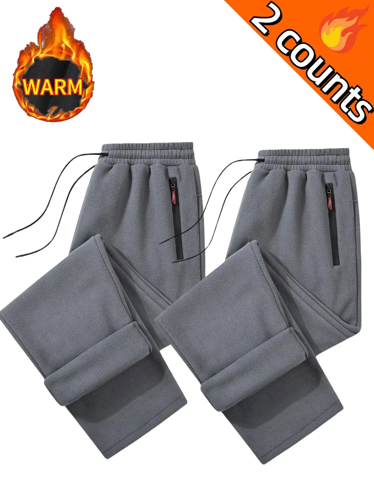 Plus Size Men's Solid Color Reversible Fleece Lined Pants, Casual Comfy Waterproof Zipper Design Straight Leg Trousers for Fall & Winter, Men's Bottoms for Daily Wear
