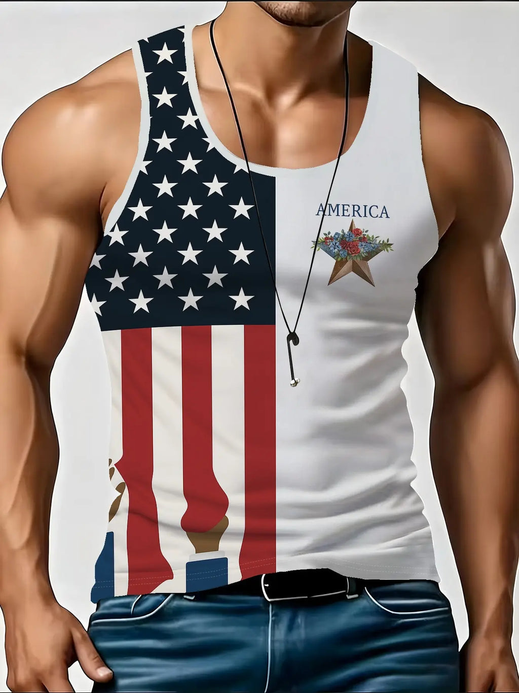 Men's Latest Style Vest, Graphic Sleeveless, American Street Fashion Print, Eagle Pattern Basketball Vest, Usa Flag Design, Breathable, Comfortable, Summer Wear