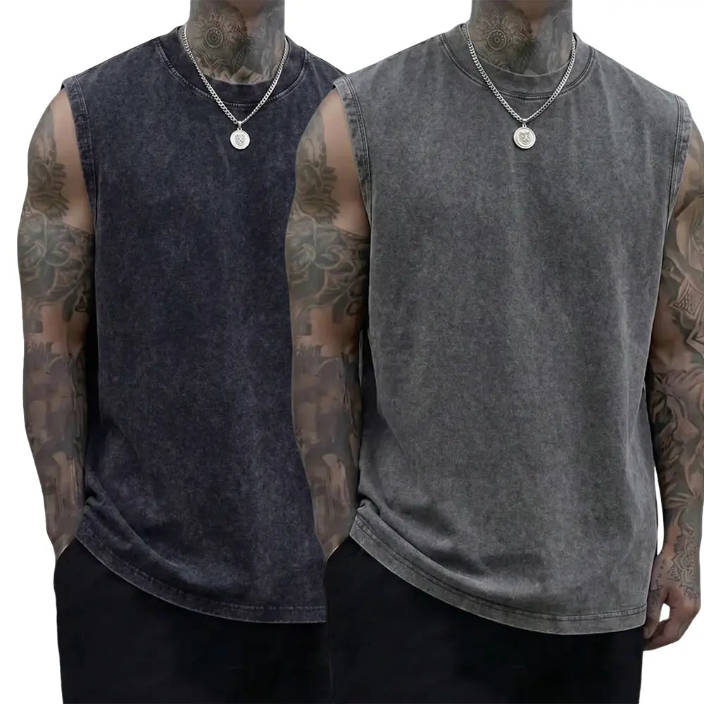 Men’s 3-Pack 230g Full Cotton Heavyweight Mock Neck Sleeveless Undershirts - Casual Vintage Clothing, Muscle Tee Vests, Athletic Sleeveless Vests, Loose Fit Solid Color Skin-Friendly Unisex Retro Tank Tops, Machine Washable, Suitable for Sports