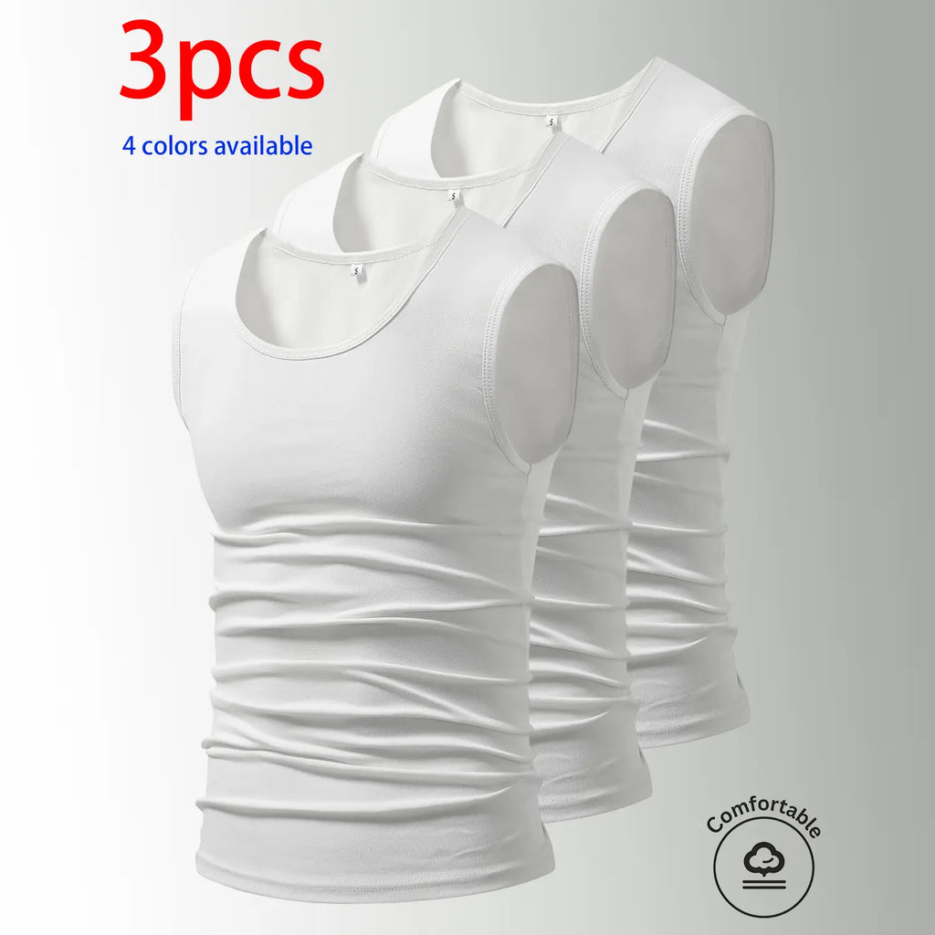 3-Pack Men’s Tank Tops, Men’s Sleeveless T-Shirts, Men’s Cotton Tank Tops Crew neck, simple design; soft, stretchy fabric that feels gentle against the skin and is breathable when worn. Suitable for everyday layering, home wear/sleeping, and workouts/runn