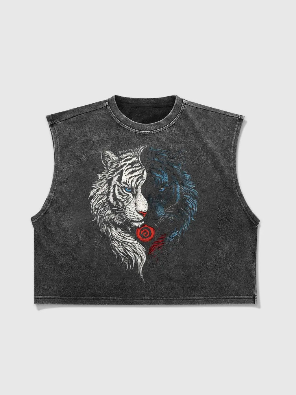 Men's Vintage Washed Animal Tiger Graphic Aesthetic Cropped Urban Street Tank Top, Sleeveless Casual Streetwear, Workout Athletic Muscle Shirt, Sporty Fitted Design, Menswear, Muscle Singlet, Vest Tops