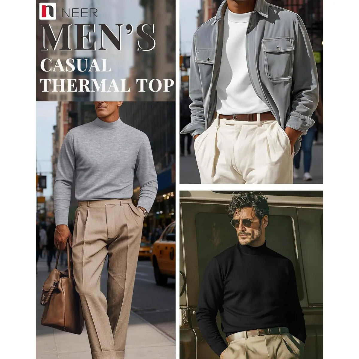 Neer 3 Pack Mens Big and Tall Shirts Long Sleeve Mock Neck Thermal T-Shirt Thick Basic Pullover Tops Casual Sweatshirt