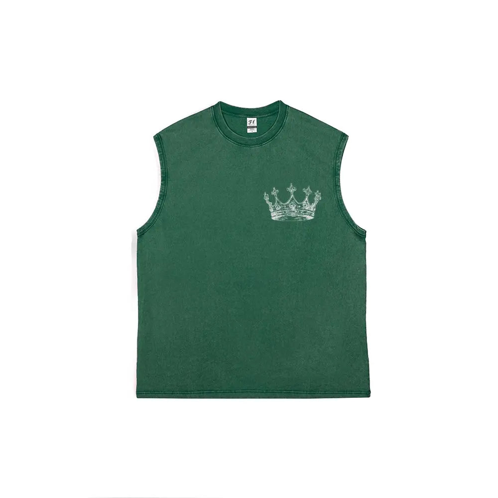 Men's Vintage Washed Loose Soft Breathable Fabric Graphic Tank Top, Christian Crown Print Unisex Oversized Cotton Vest Streetwear