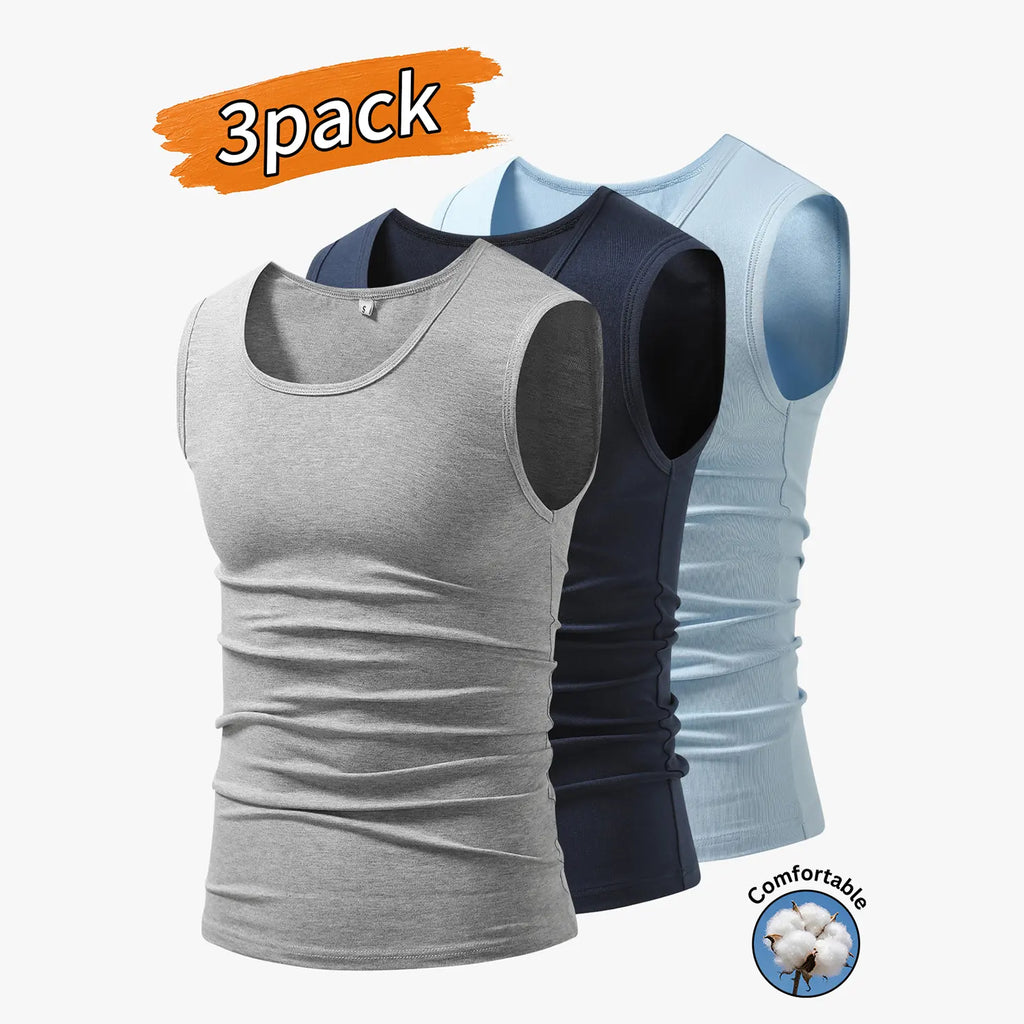 3-Pack Men’s Tank Tops, Men’s Sleeveless T-Shirts, Men’s Cotton Tank Tops Crew neck, simple design; soft, stretchy fabric that feels gentle against the skin and is breathable when worn. Suitable for everyday layering, home wear/sleeping, and workouts/runn