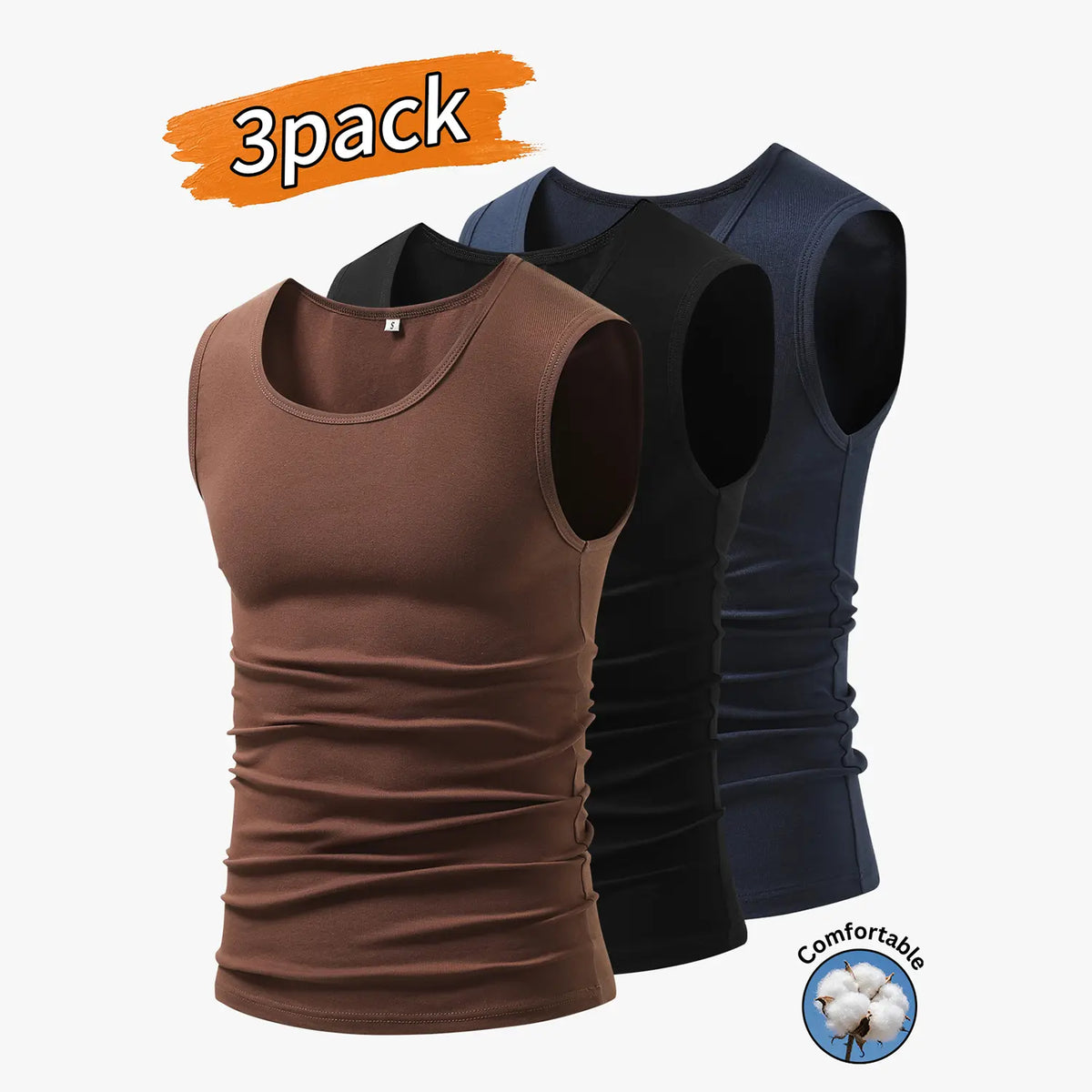 3-Pack Men’s Tank Tops, Men’s Sleeveless T-Shirts, Men’s Cotton Tank Tops Crew neck, simple design; soft, stretchy fabric that feels gentle against the skin and is breathable when worn. Suitable for everyday layering, home wear/sleeping, and workouts/runn