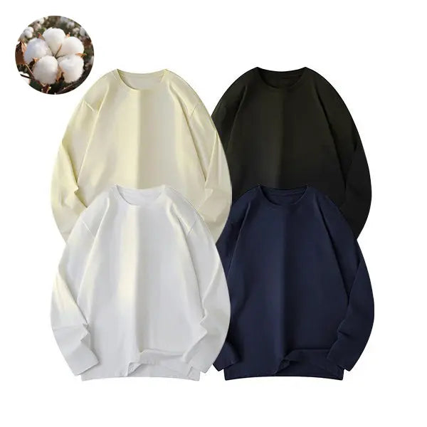 Men's Pure Cotton Soft Knit Thermal Crew Neck Long-Sleeve Shirt - Solid Plain, Warm, Casual Pull-On Pullover Top